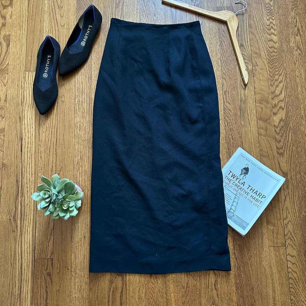 Jones New York Dark Navy Blue High Rise Midi Wool Skirt